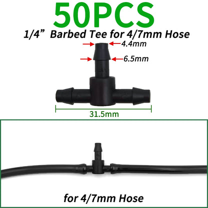 20-50PCS Plastic Dripper Watering Tee 1/4" Connector for 4mm/7mm Hose