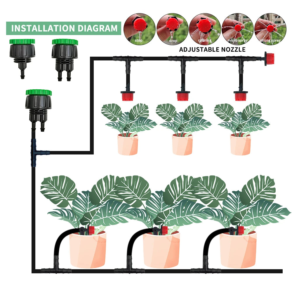 5-50M Garden Drip Irrigation Kit with 1/4" Nozzles for Plants