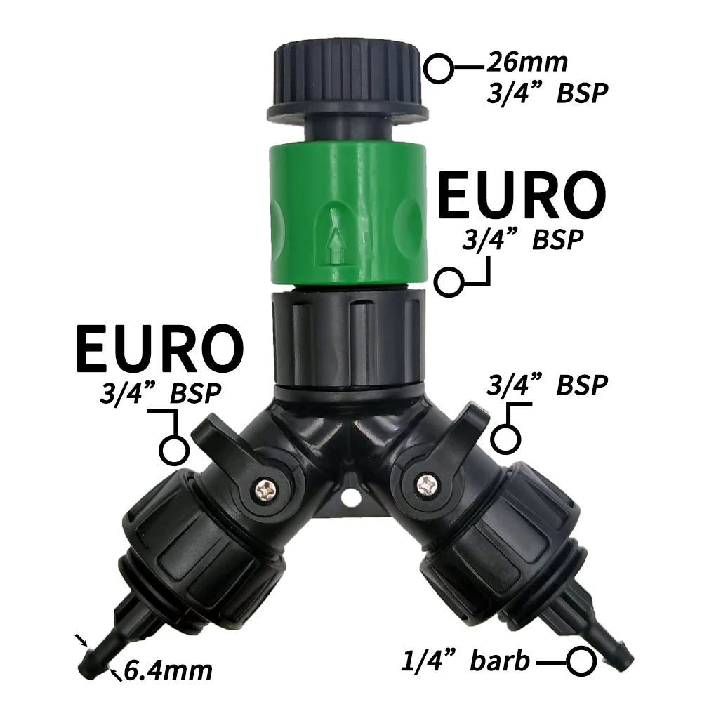 2-Way 4-Way Tap Adapter Splitter 3/4'' to 1/4'' for Drip Irrigation