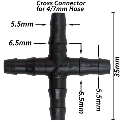 10-100PCS 1/4'' Cross Connector for 4/7mm Drip Irrigation