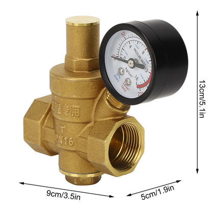 DN20 Brass Water Pressure Regulator with Gauge - Adjustable Valve