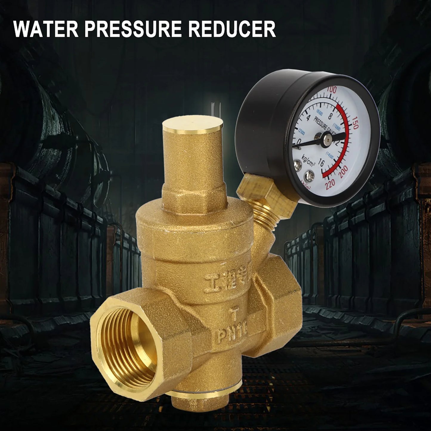 DN20 Brass Water Pressure Regulator with Gauge - Adjustable Valve