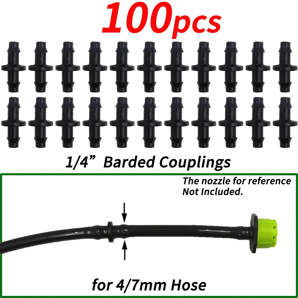 20/50/100PCS 1/4'' Barbed Couplings for 4/7mm Hose Drip Irrigation