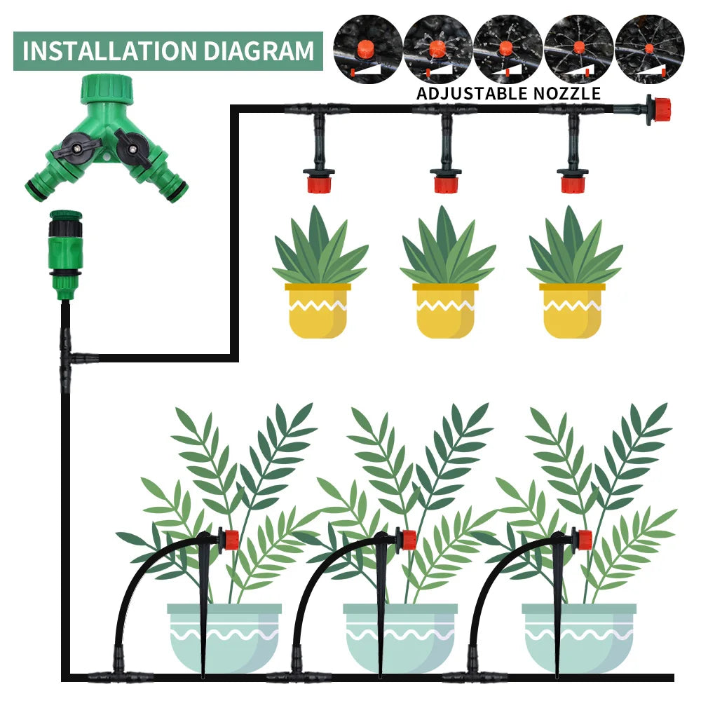 DIY Drip Irrigation Kit 5M-50M Garden Hose with Adjustable Drippers