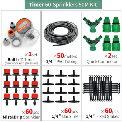 DIY Drip Irrigation Kit 5M-50M Garden Hose with Adjustable Drippers