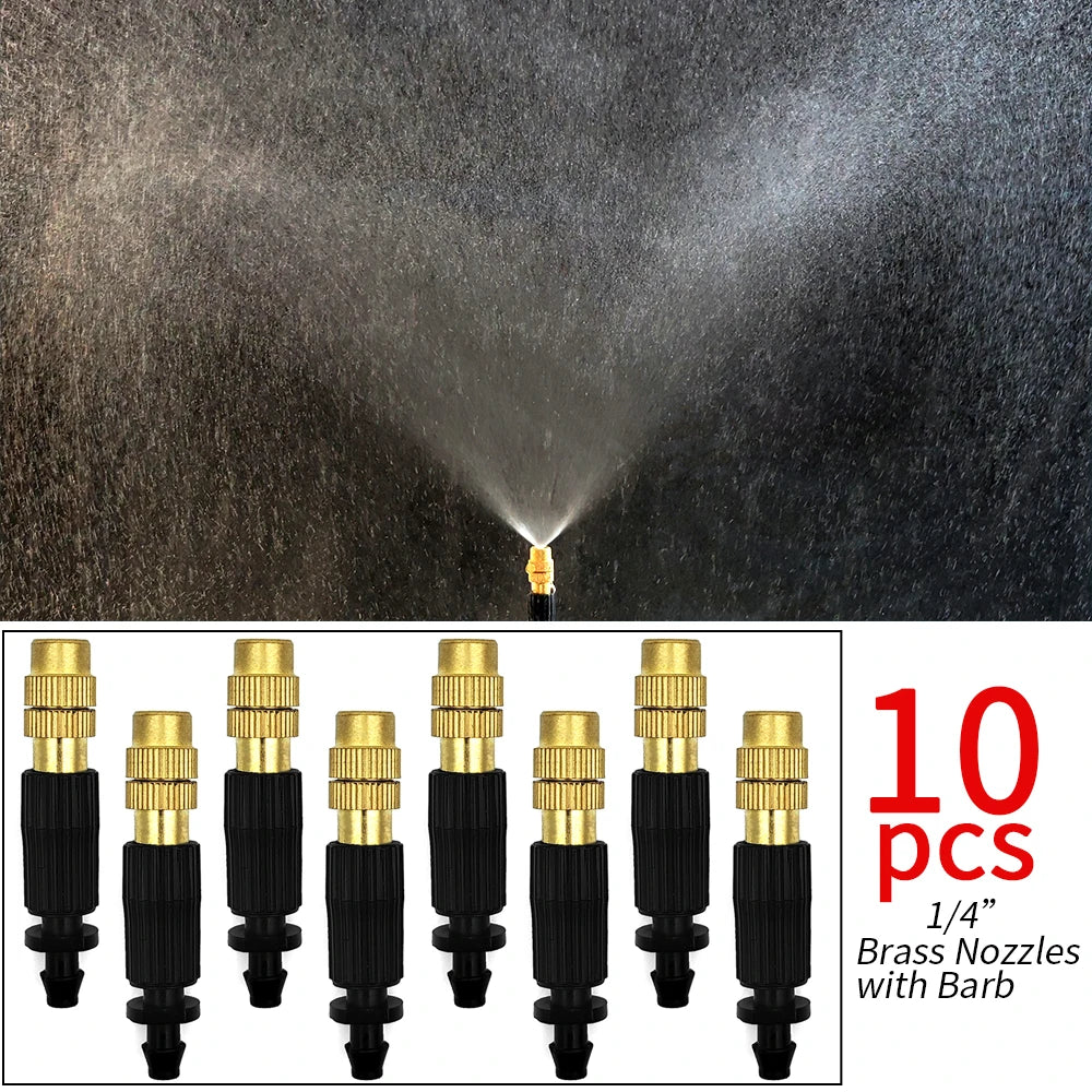 5M-30M Garden Misting Cooling System 1/4'' Brass Nozzles 4/7mm Hose