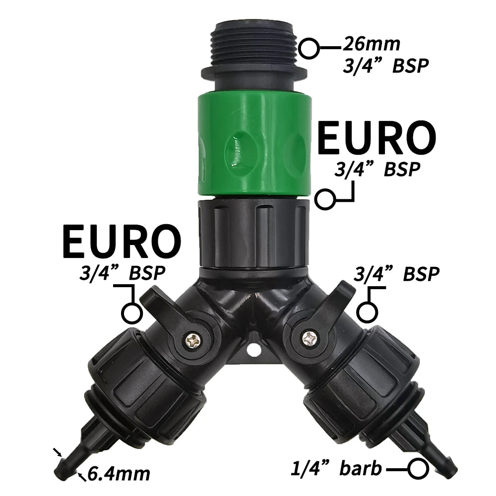 2-Way 4-Way Tap Adapter Splitter 3/4'' to 1/4'' for Drip Irrigation