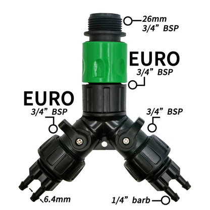 2-Way 4-Way Tap Adapter Splitter 3/4'' to 1/4'' for Drip Irrigation