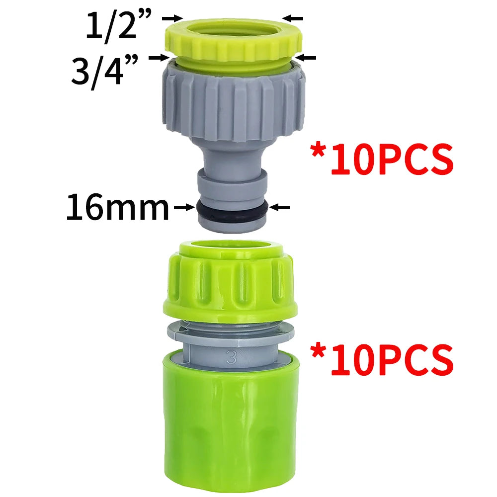 1/2" Hose Garden Tap Quick Connector 16mm Fitting w/ Adapters