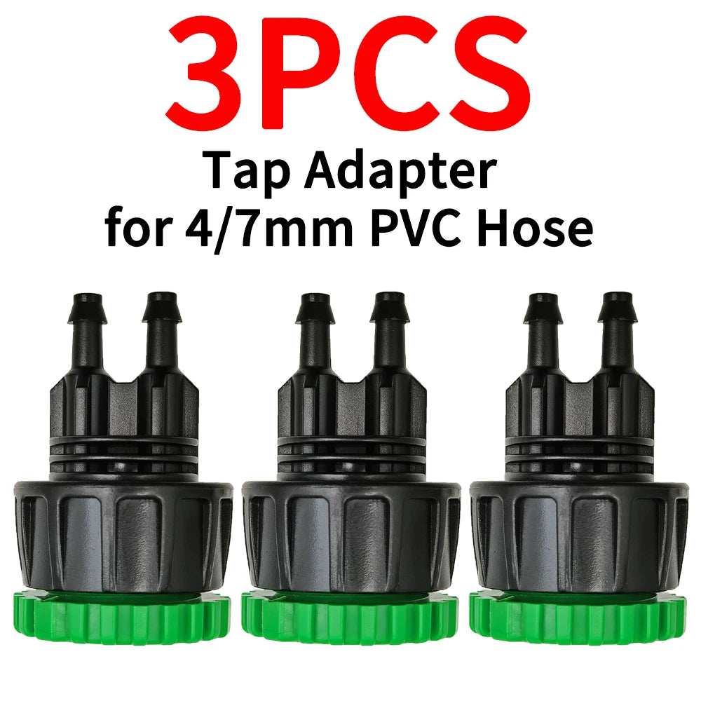 3X Garden Tap Adapter Splitter Hose Connectors 1/2" 3/4" to 4/7mm 8/11mm