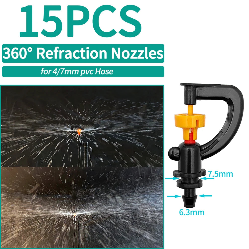 5PCS 360° Micro Nozzle Drip Irrigation Misting System 4/7mm Barb