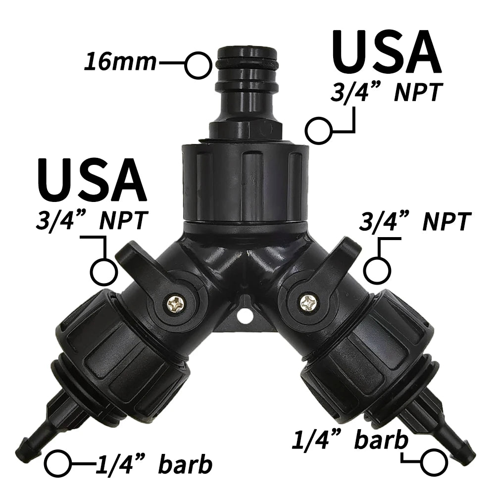 2-Way 4-Way Tap Adapter Splitter 3/4'' to 1/4'' for Drip Irrigation