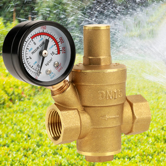 DN15 Brass Adjustable Water Pressure Regulator with Gauge Meter