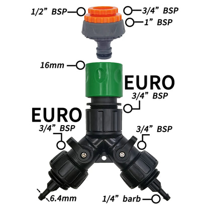 2-Way 4-Way Tap Adapter Splitter 3/4'' to 1/4'' for Drip Irrigation