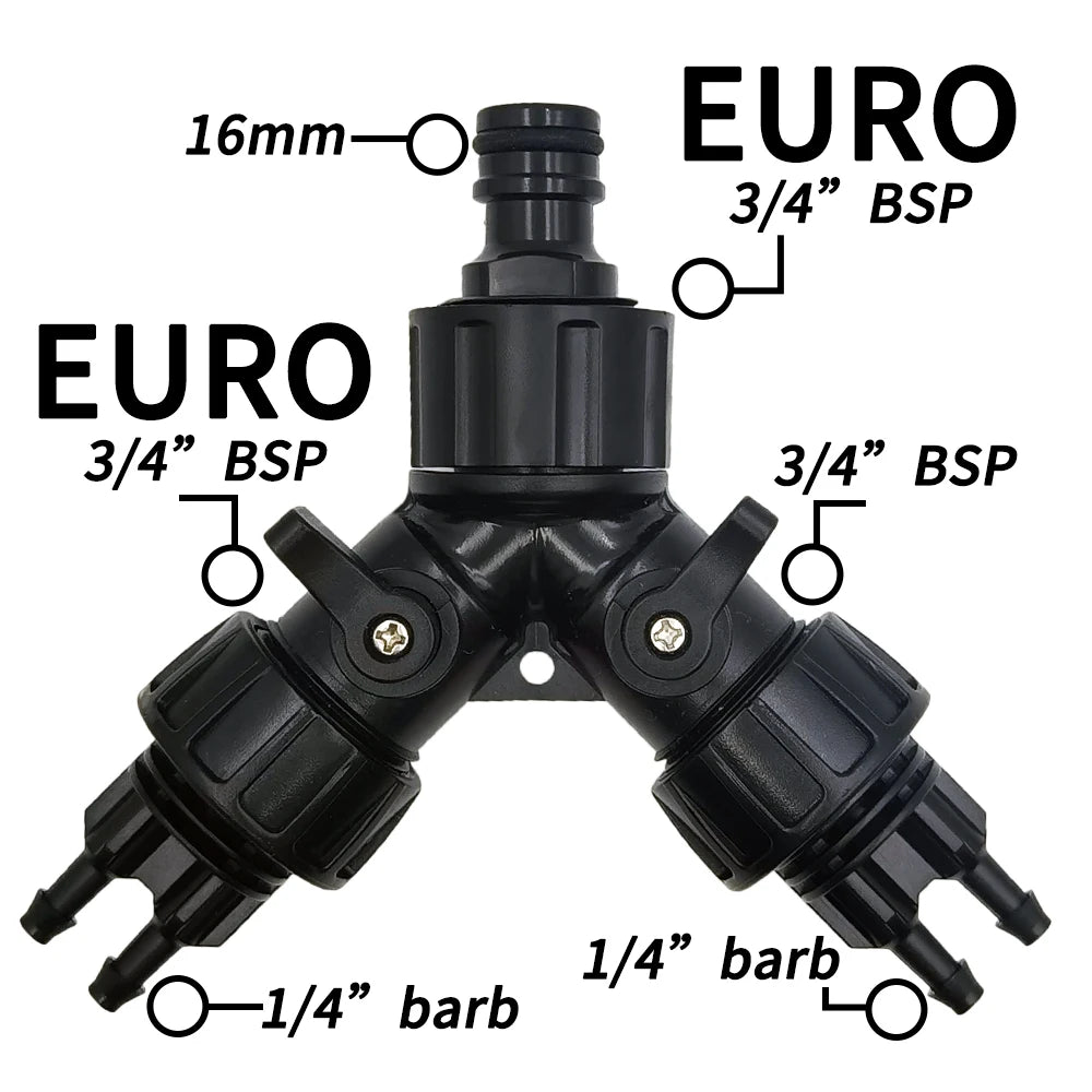 2-Way 4-Way Tap Adapter Splitter 3/4'' to 1/4'' for Drip Irrigation