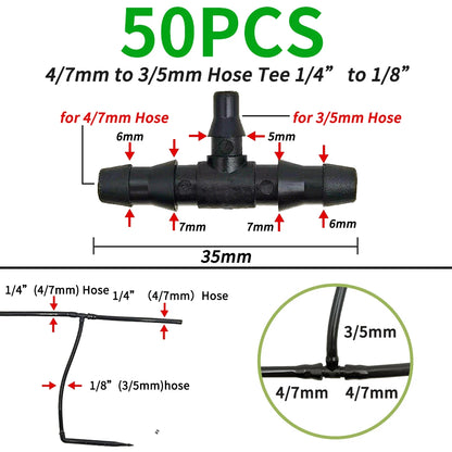 20PCS Barbed 3/5mm Hose Quick Connector with 2-Way 4-Way Splitter