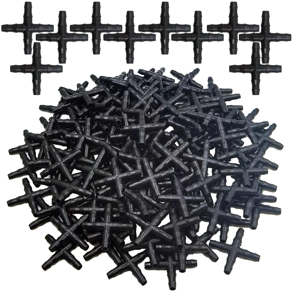 10-100PCS 1/4'' Cross Connector for 4/7mm Drip Irrigation