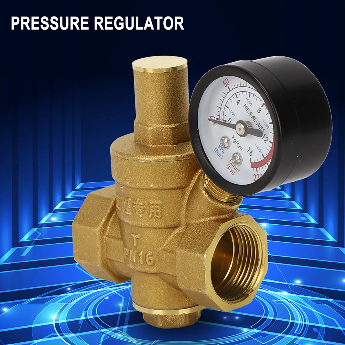 DN20 Brass Water Pressure Regulator with Gauge - Adjustable Valve