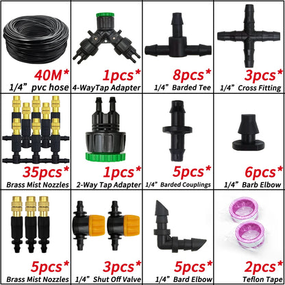 5M-30M Garden Misting Cooling System 1/4'' Brass Nozzles 4/7mm Hose