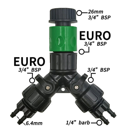 2-Way 4-Way Tap Adapter Splitter 3/4'' to 1/4'' for Drip Irrigation