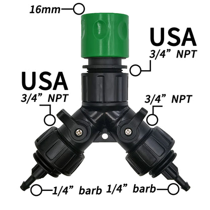 2-Way 4-Way Tap Adapter Splitter 3/4'' to 1/4'' for Drip Irrigation