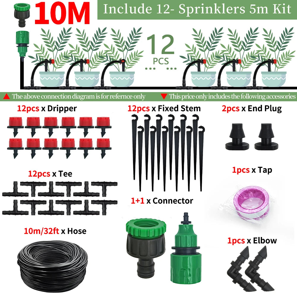 5-50M Garden Drip Irrigation Kit with 1/4" Nozzles for Plants