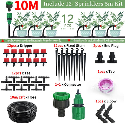 5-50M Garden Drip Irrigation Kit with 1/4" Nozzles for Plants