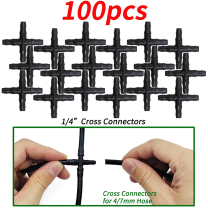 10-100PCS 1/4'' Cross Connector for 4/7mm Drip Irrigation