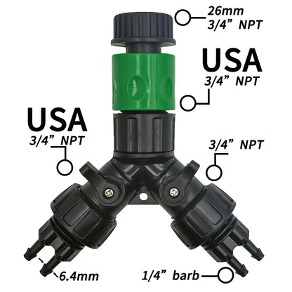 2-Way 4-Way Tap Adapter Splitter 3/4'' to 1/4'' for Drip Irrigation