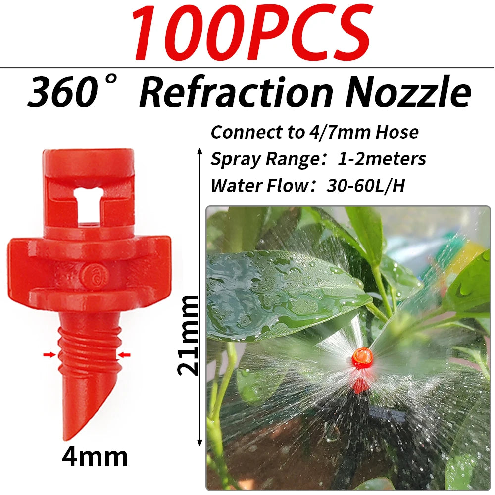 100PCS Male Barbed Thread Micro Nozzles, 90-360° for Drip Irrigation