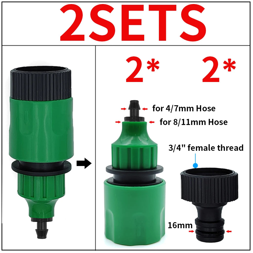 2PCS Quick Coupling Adapter 1/4" 3/8" Barbed Connector for Irrigation