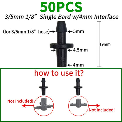 50PCS Barbed 3-Way Tee Connector for 3/5mm Drip Irrigation