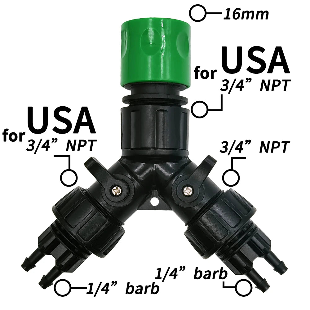 2-Way 4-Way Tap Adapter Splitter 3/4'' to 1/4'' for Drip Irrigation