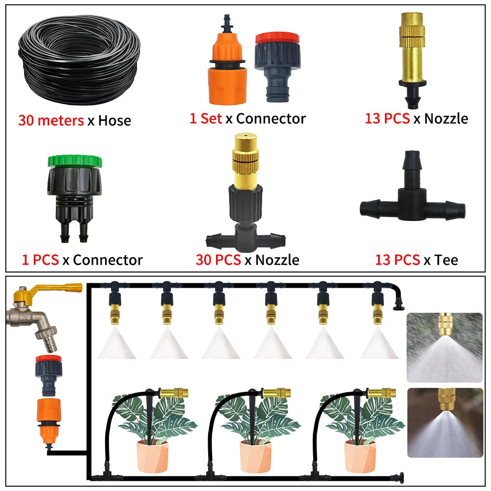 M-30M Garden Brass Misting Cooling System 1/4'' Nozzles for Irrigation