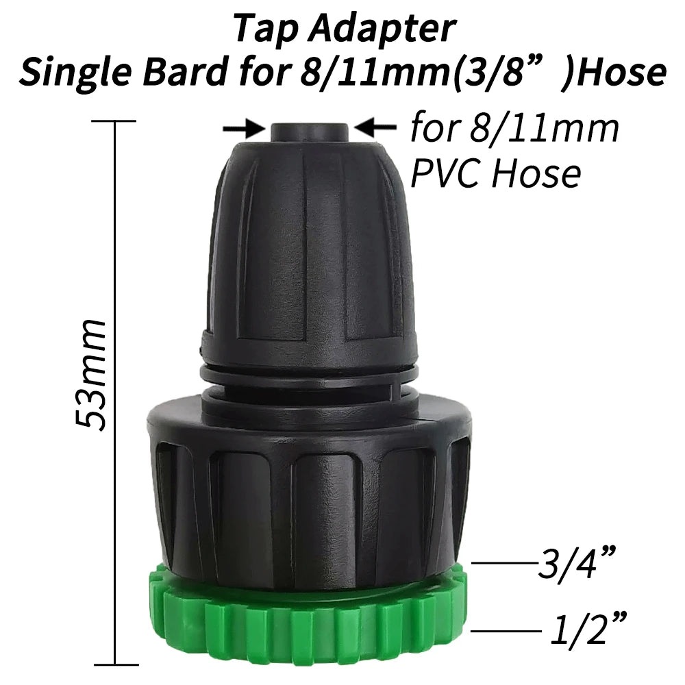 3X Garden Tap Adapter Splitter Hose Connectors 1/2" 3/4" to 4/7mm 8/11mm