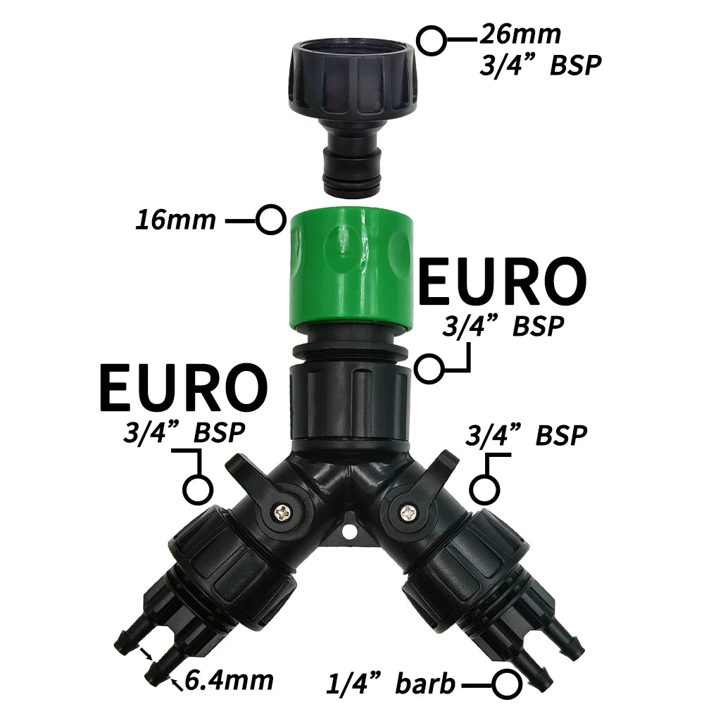 2-Way 4-Way Tap Adapter Splitter 3/4'' to 1/4'' for Drip Irrigation